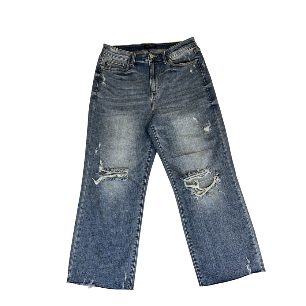 Judy Blue Distressed High Waist Wide Leg Cropped Jeans Size 11/30 JB82256LT